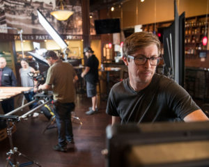 Byron checks the monitor