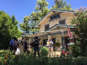 Filming outside house
