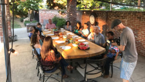 Filming an outdoor dinner