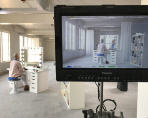 Person at a makeup station