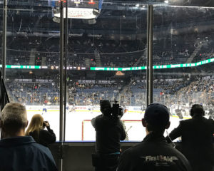 Filming a hockey game