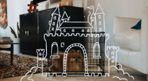 Dog in an imaginary castle